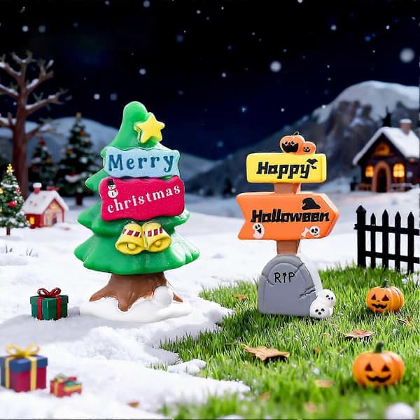 Jul- och Halloween-dekorationer - Mikrolandskapsprydnader (Peng) A