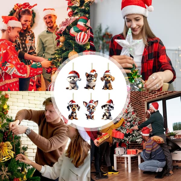 Söta julgransdekorationer, set med 6 valphängen (Pe)