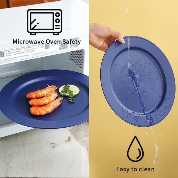 Återanvändbara plasttallrikar - DOK - Blå - 8 delar - 25 cm - Flata tallrikar - Salladstallrikar - Pastatallrikar (Pe)