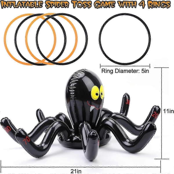 Oppusteligt edderkoppe-ringkastspil 12 tommer Halloween-fest pointspil til indendørs og udendørs brug (Peng)