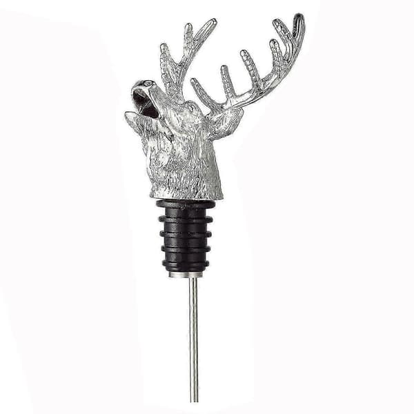 Vinhällare och flaskpropp i zinklegering, hjorthuvudform med läckagesäker propp (silver) 0619 (PE)