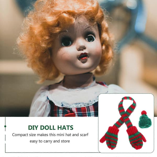 Miniature strikhue til gør-det-selv-dukkefremstilling med 1 sæt julehalstørklæde (Peng)
