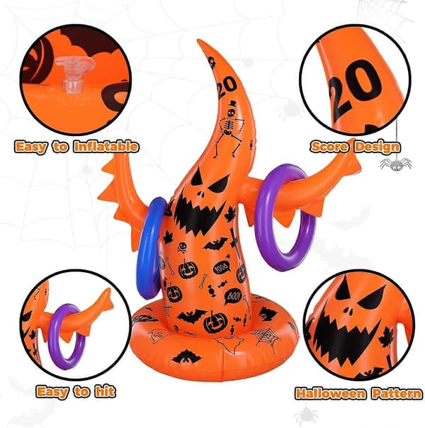 Halloween Ringkastningsspel, 5-pack uppblåsbara spöken och häxhattar för ringkastning (Peng)
