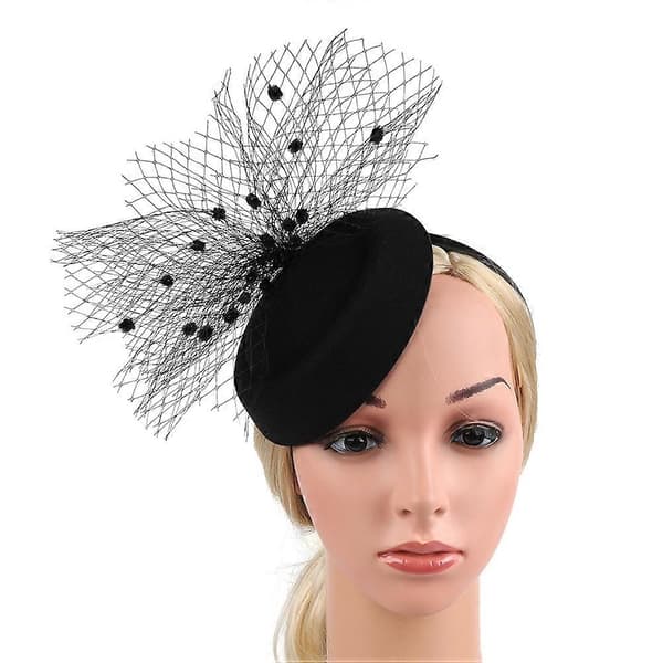 Mesh Fascinator-hatt för kvinnor, hårband för tebjudning, svart (Peng)