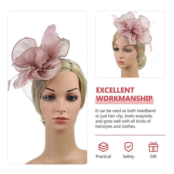Rosa blommig fascinator-huvudprydnad för kvinnor, tebjudning (Peng)