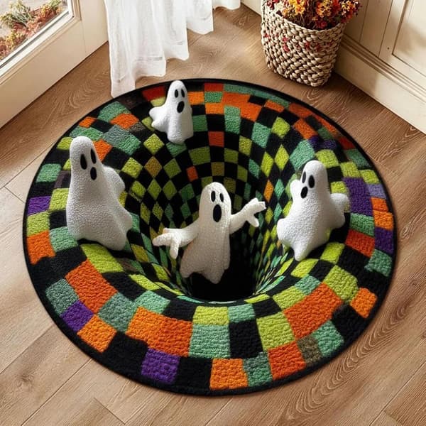 Halloween skridsikkert indendørs tæppe - Optisk illusion design, rundt, 60x90 cm (Pe)