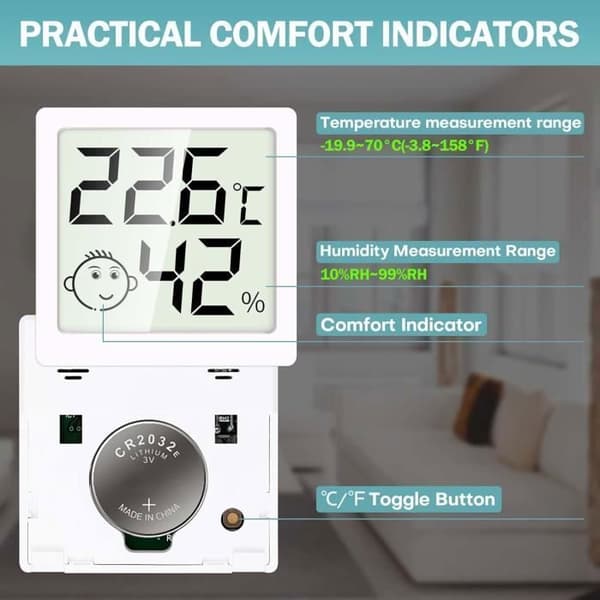 Indendørs termometer, mini LCD digitalt termometer, lille vægmonteret indendørs hygrometer til flerfarvet termometer (Pe)