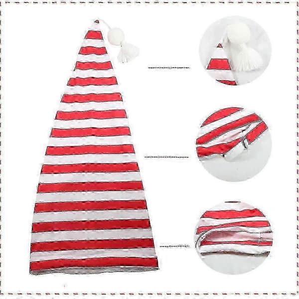 Randig nattmössa för män, justerbar sovmössa med pompom-boll för festtillbehör (Peng) Red