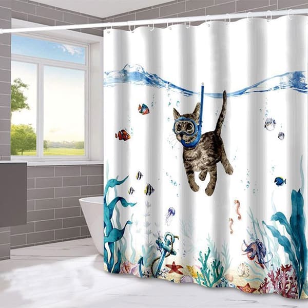 Badeforhæng - YYV - Katteprint - 100% polyester - 180 x 200 cm - Vandtæt YYV (Pe)