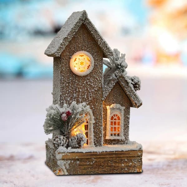 Julbelyst vinterstuga i trä miniatyr skrivbordsprydnad dekorativ jul (Peng) Style B