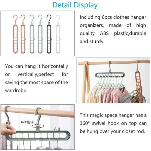 Magic Hangers - Ospecificerad - 6-pack - Multifunktionella - Roterbara - Platsbesparande (Peng)