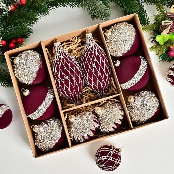 Glamorösa julkulor hängen flockade strass glittriga 6-pack (Pe)