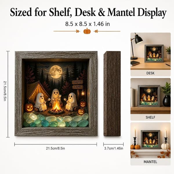 Kummitustalon sisustus puinen valokuvakehys LED-valaistuksella ja 3D-efektillä (Pe)
