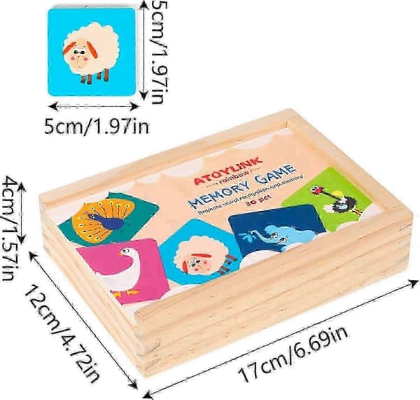 Träklubbsspel, träkort, djurassociation, bildkort, pedagogisk leksak (Peng)