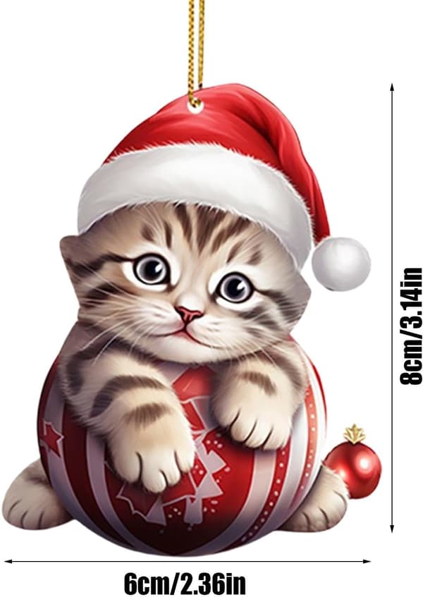 Juletræspynt med katte, sæt med 4 vedhæng med nissehuer (Pe)