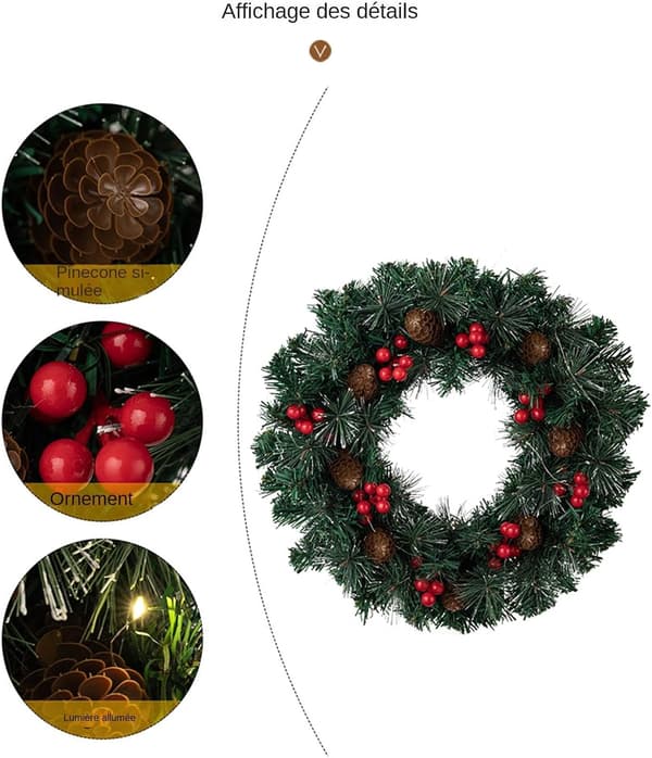 Julkrans med belysning, 40 cm diameter, festlig dekoration (Pe)