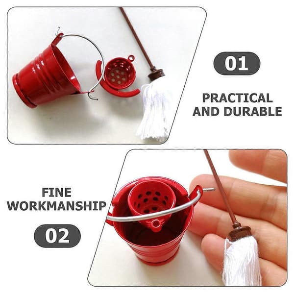 Mini-mopp och dekorativ hink-set för hemmet, 1 set, legering och plastmaterial (Peng)