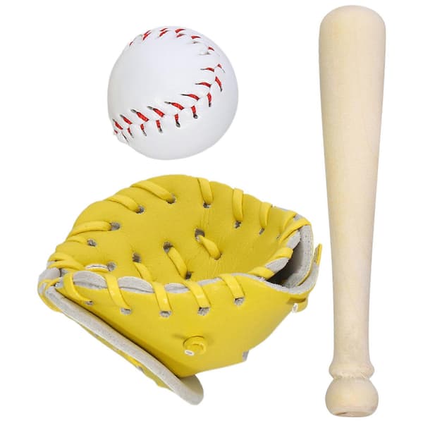 Mini basebollträ, handske och boll dockhustillbehör för dekoration 1 set (Peng)