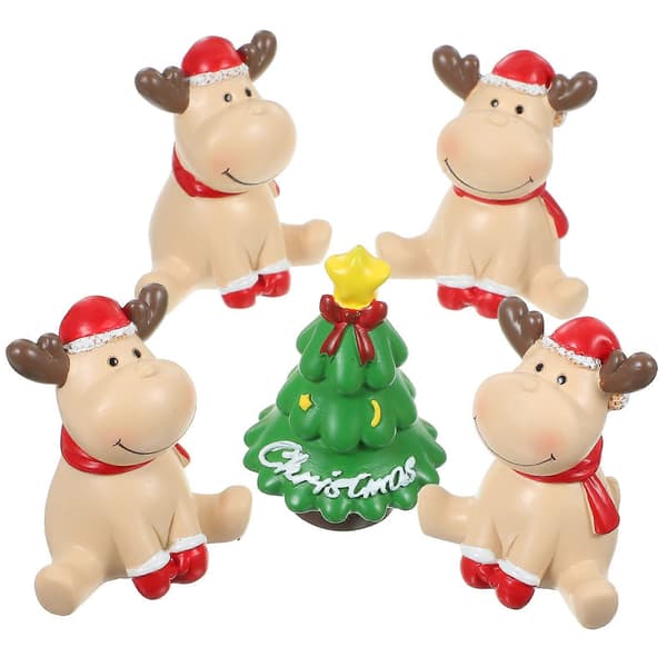 Mini julefigurer i resin til julepynt, 5-delt sæt i lysegul (Peng)