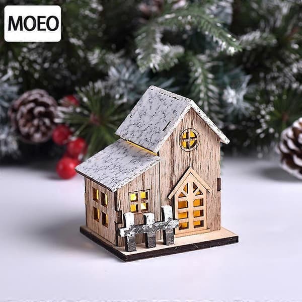 Jul LED-ljus trähus lysande stuga God Jul dekorationer för hemmet DIY julgransprydnader barnpresent nyår (Peng) B