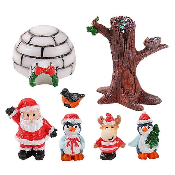 Assorterede farver miniature julepynt i harpiks julemandsfigurer til dekoration 1 sæt (Peng)