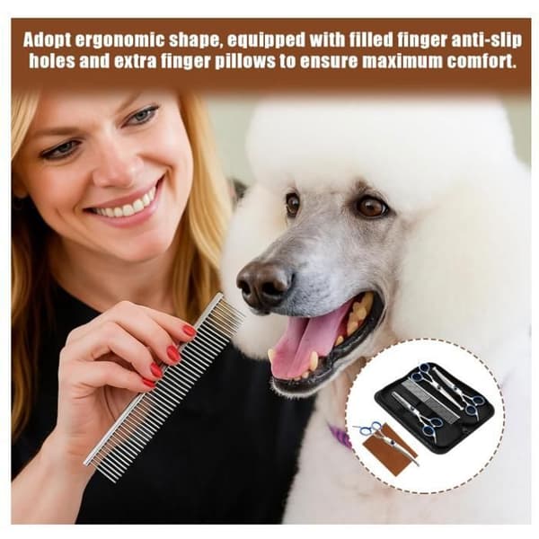 Hundtrimningssaxkit, hundtrimningssax, runda säkerhetsspetsar ingår, effileringssax, multifunktionssax (Pe)