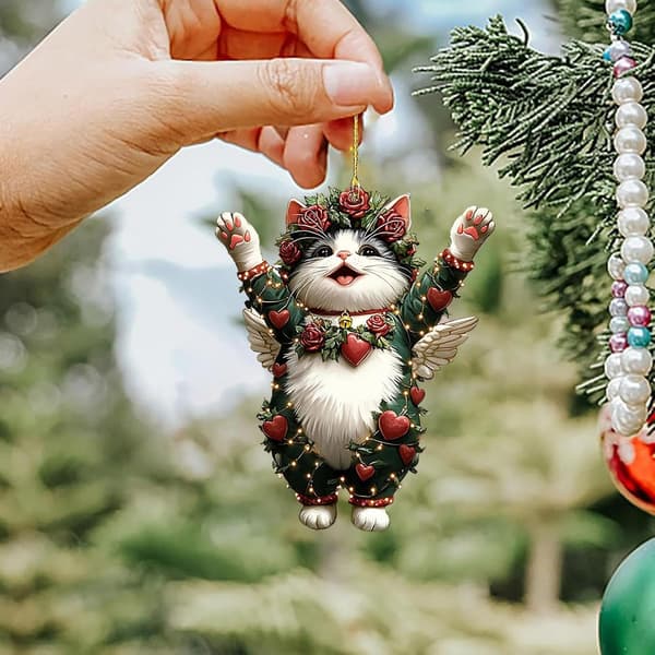 Akryl Jul Katt Hänge Halsband, Väskberlock för Kvinnor & Barn (Pe)