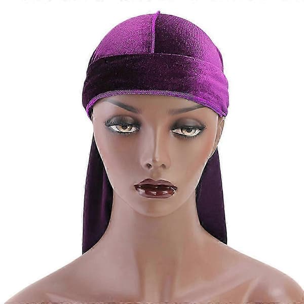 2 X Elegant Durag-huvudbonad i sammet med lång svans för dam och herr (Peng)