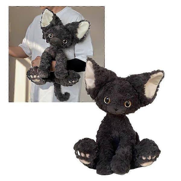 Suloinen musta Devon Rex -pehmolelu – Realistinen pehmokissa erittäin pehmeällä turkilla (Peng)