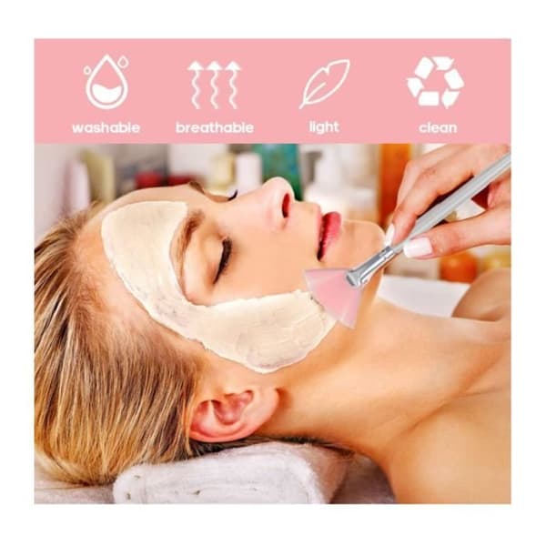 4-delt maskebørstesæt, viftebørste, blød lyserød ansigtsbørste, ansigtsapplikator, til påføring af masker og makeup (Pe)