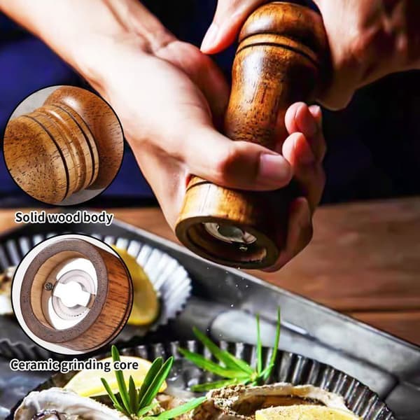 Set med 2 salt- och pepparkvarnar i trä, manuell keramisk kvarn för kryddor (ingen) (Pe)