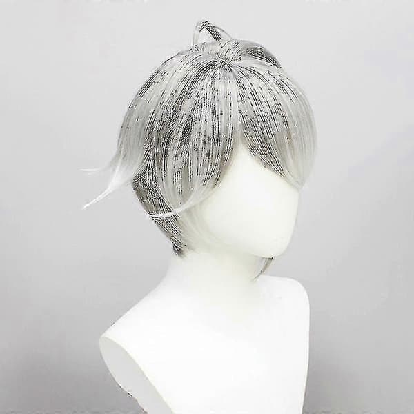 Genshin Impact Al Haitham Cosplay-peruk kort gråvit anime-peruk (Peng)