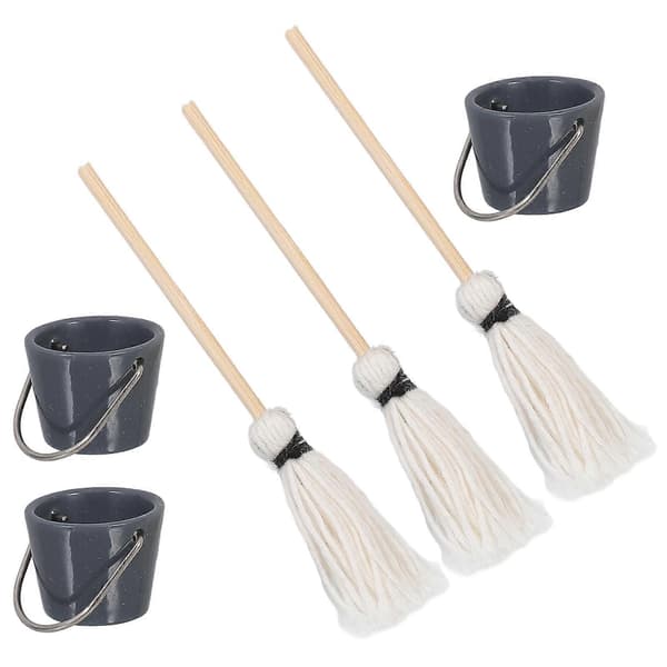 Dockskåpsminiatyrer mini-mopp och hink för dekoration 3 set (Peng)