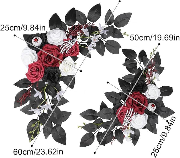Spooky Skeleton Floral Garland Backdrop Panel Dekoration för Halloweenfest (Pe)