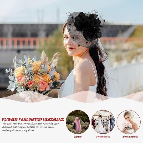 Blommig fascinator-hårband för kvinnor, hatt för tebjudning, 2 st mesh-huvudprydnad (Peng)