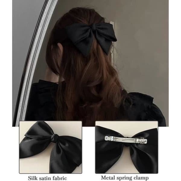 Hårklemmer - Elegante - Sort satin - 2 stk. - Sløjfe - Dametilbehør (Pe)