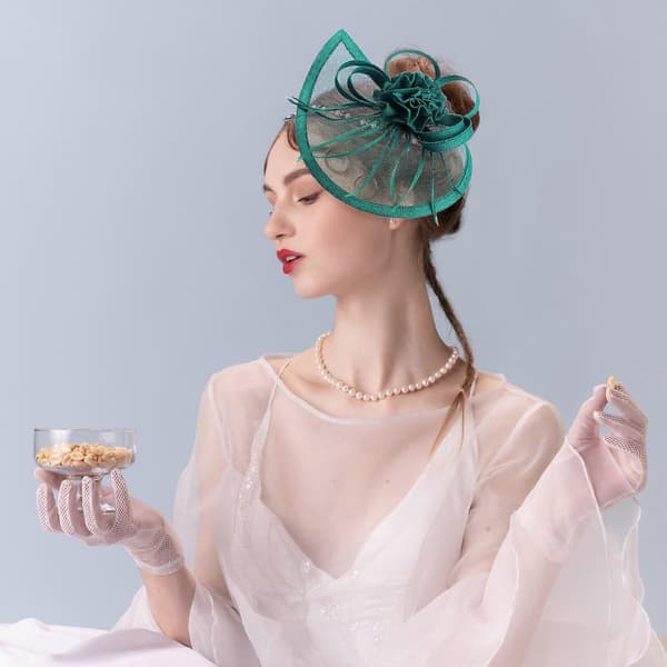 Grön nät-hårband med hatt för bröllopsdekoration, elegant retrostil (Peng)