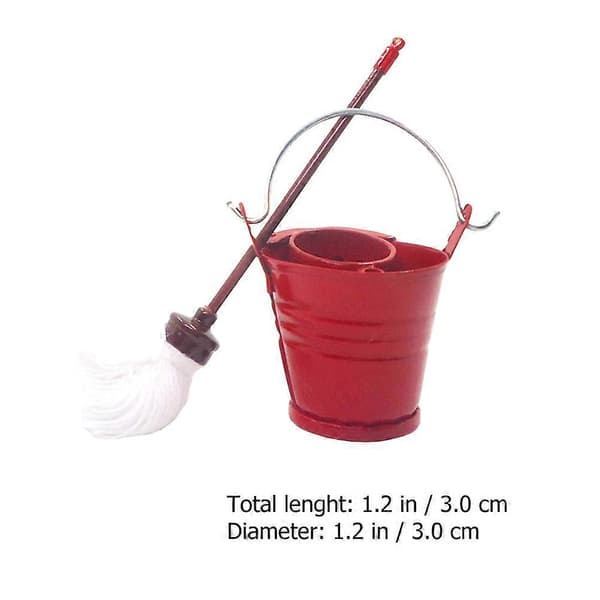 Mini-mopp och dekorativ hink-set för hemmet, 1 set, legering och plastmaterial (Peng)