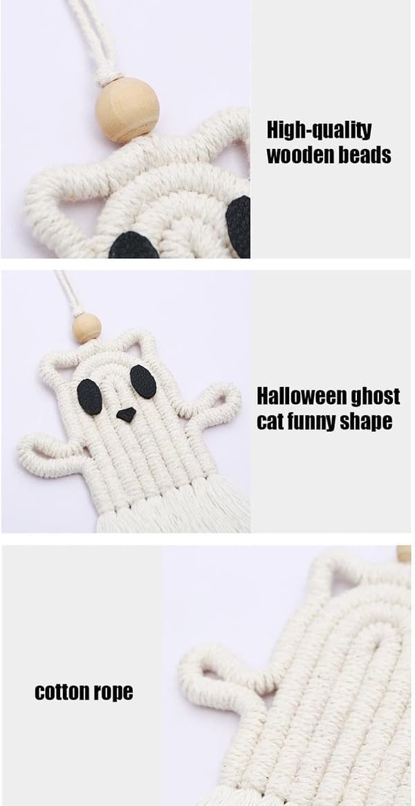 Ghost vävd hängsmycke 8,6x31cm Boho-dekoration tofs backspegel-tillbehör (Pe)