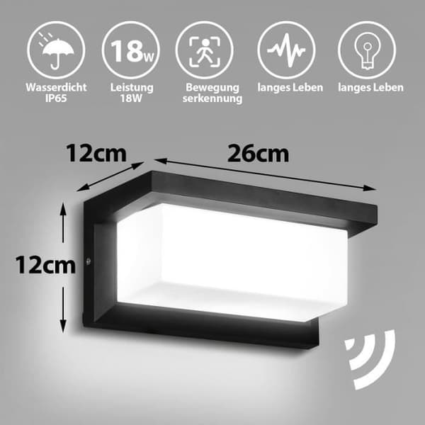 IZRIELAR LED Utomhusvägglampa - COB - Rörelsesensor - IP65 Vattentät - Kallvit (Pe)
