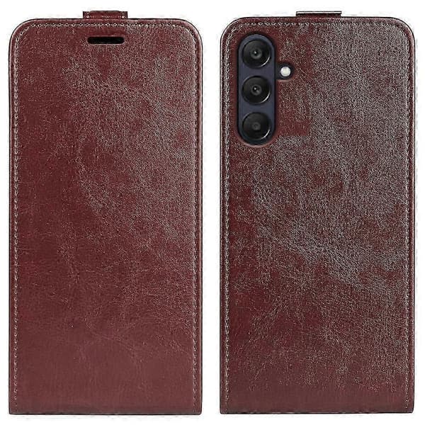 R64 Texturerat vertikalt läderfodral för telefon (Peng) Brown