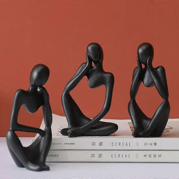 Simple Modern Mini Staty Prydnad Hemtillbehör Kreativ Skrivbordsdekoration för Kontor (Peng) Black Left Thinking