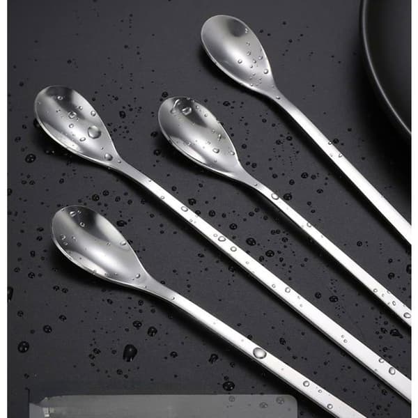 Lang Latte Ske - 6 Stykker, 22 cm - Poleret Rustfrit Stål - Cocktail Dessert Ingen (Pe)