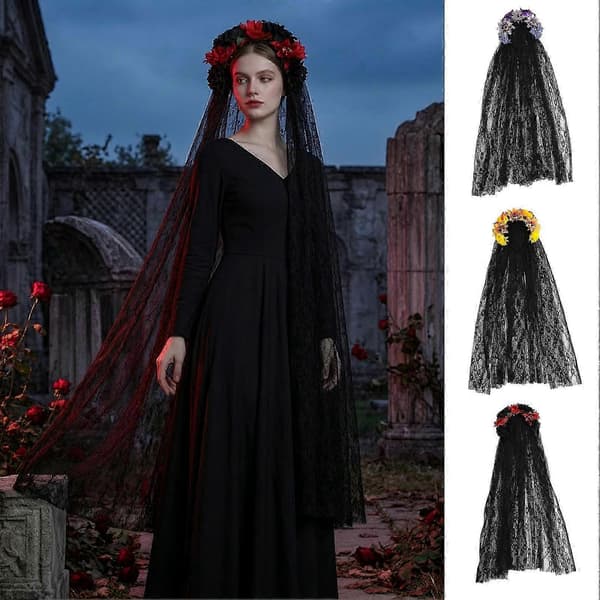 Halloween-pitsipanta ruusulla ja hunnulla, sopii goottilaiseen tyyliin (Peng) A