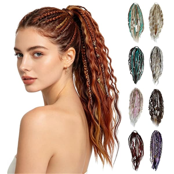 Boho flätad hästsvans – Handflätade dreadlock-förlängningar – för kvinnor & män maskerad (Peng) Pink