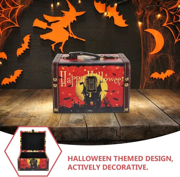 Træ Halloween Smykkeskrin med Låg - Opbevaring til Små Kontorartikler (Pe)