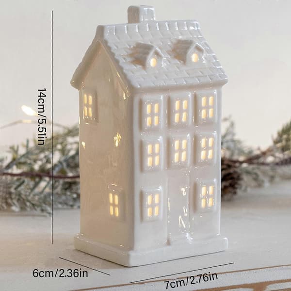 Julelandsby-husfigur i porcelæn med LED-lys, lysende husstatue i keramik til julebordpynt (Peng) Christmas tree house