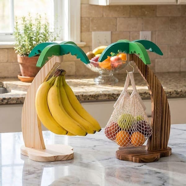 Bananhängare i trä med simulerat palmblad (Peng) Style A