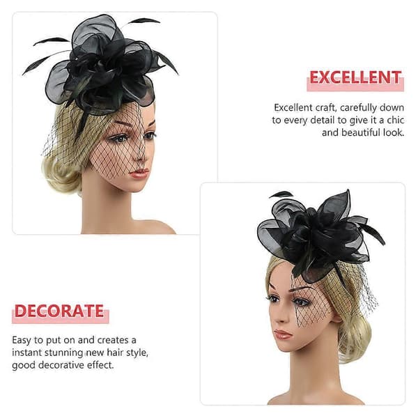 Svart Fascinator Hårtillbehör för kvinnor Elegant Hårband (Peng)