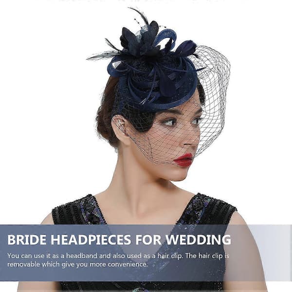 Marinblått fascinator-hårband för kvinnor, håraccessoar för tebjudning, 2 st (Peng)